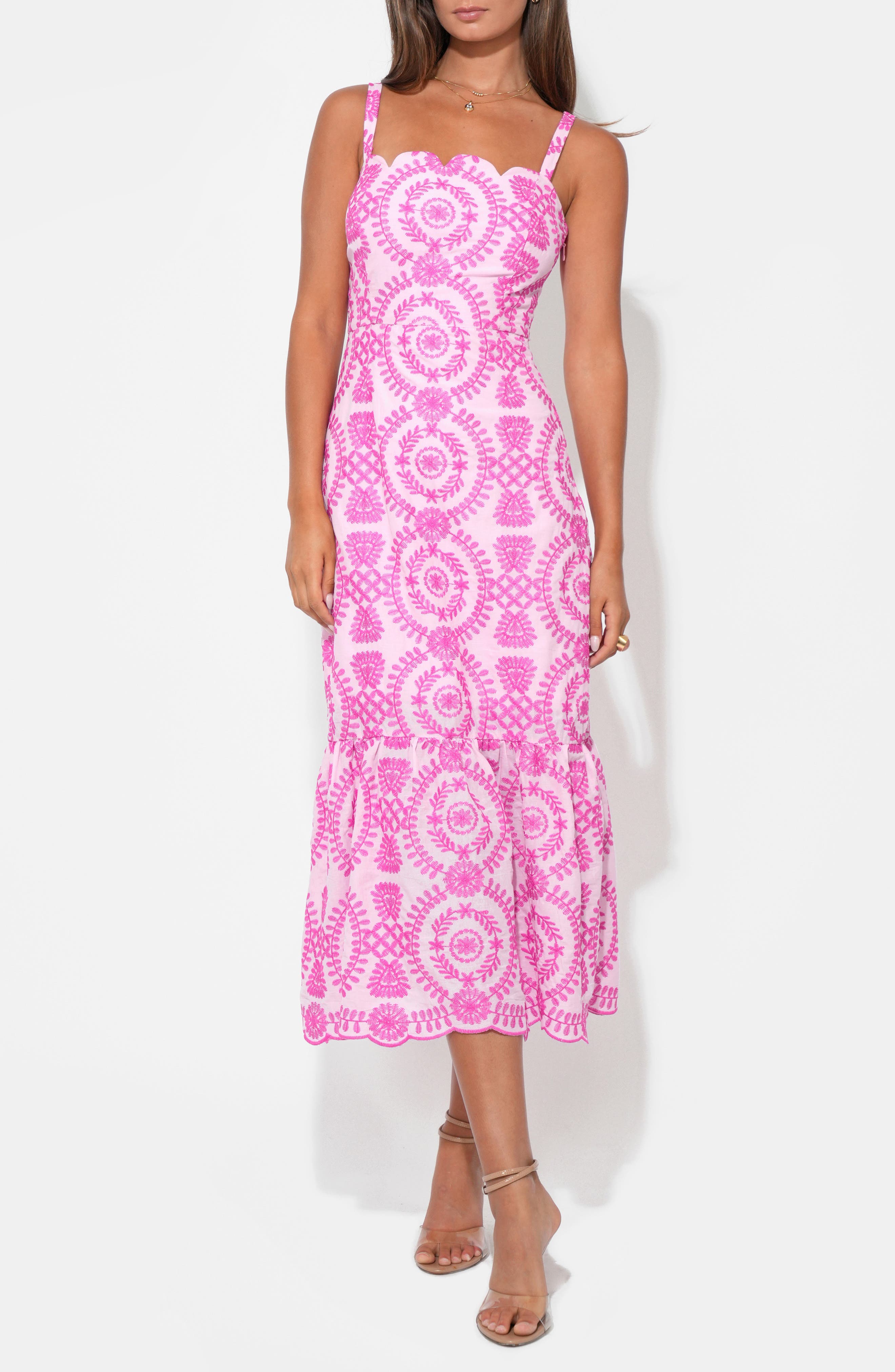 adelyn rae pink lace dress Fancy frock alert This Adelyn Rae Shawn Lace Cut Out Midi Dress is ready  for your special occasionTap to get party ready Dress-$173 Shoes-$65   In-Store Hours Monday-Saturday 10-5 Sunday