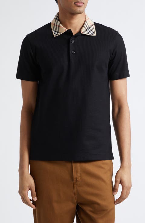 Evan Check Collar Cotton Piqué Polo