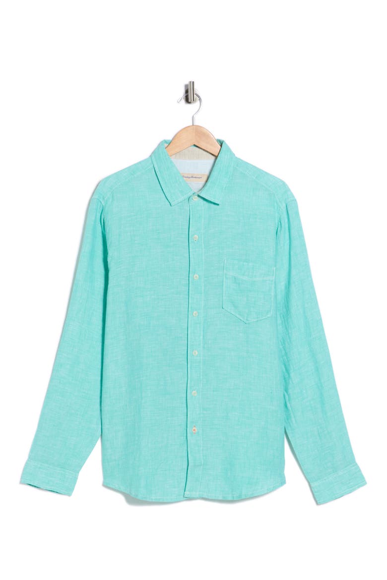 Bali Breeze Linen Button-Up Shirt, Alternate, color, KOHALA TEAL
