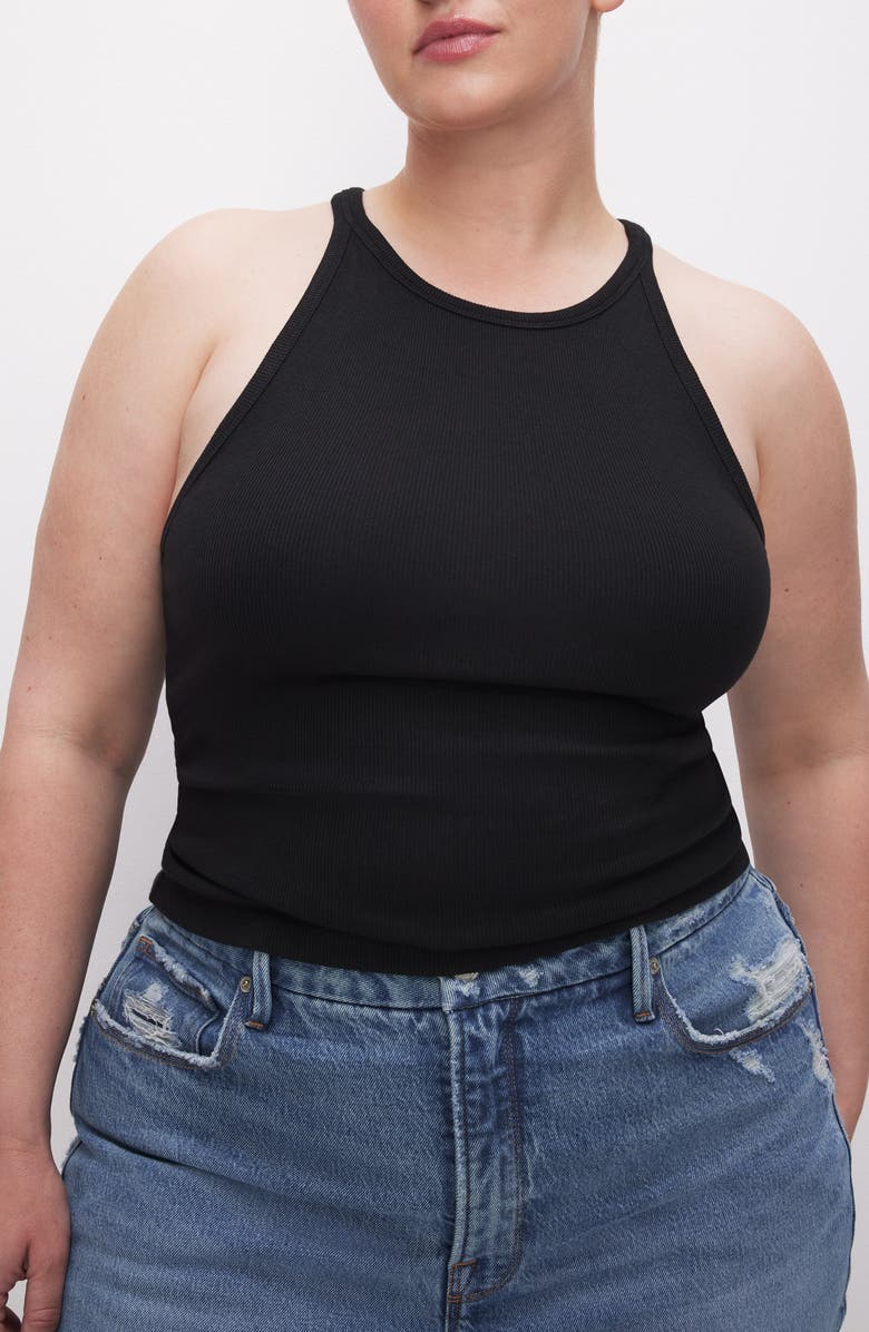 Good American Micro Rib Tank, Alternate, color, Black