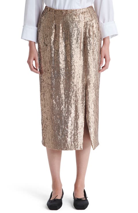 Fishscale Ladylike Sequin Silk Midi Skirt