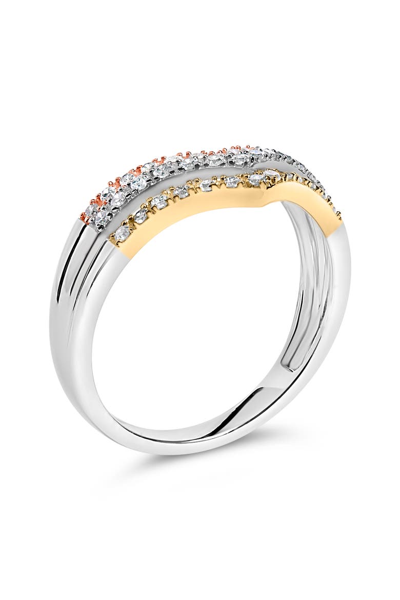 10K Gold Plated Sterling Silver 1/3 Cttw Tri-Color Chevron Diamond Stackable Ring, Alternate, color, Yellow Gold over Silver