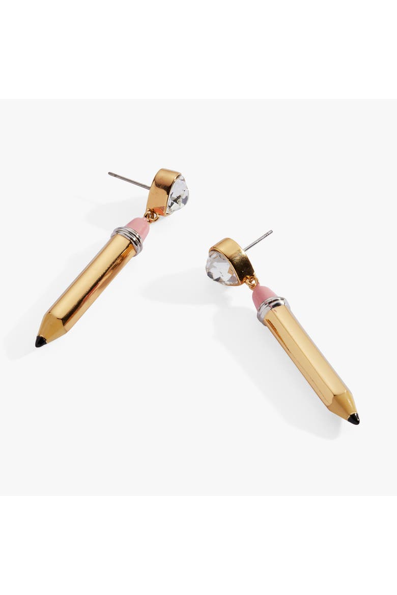 Pencil Heart Drop Earrings, Alternate, color, Two Tone