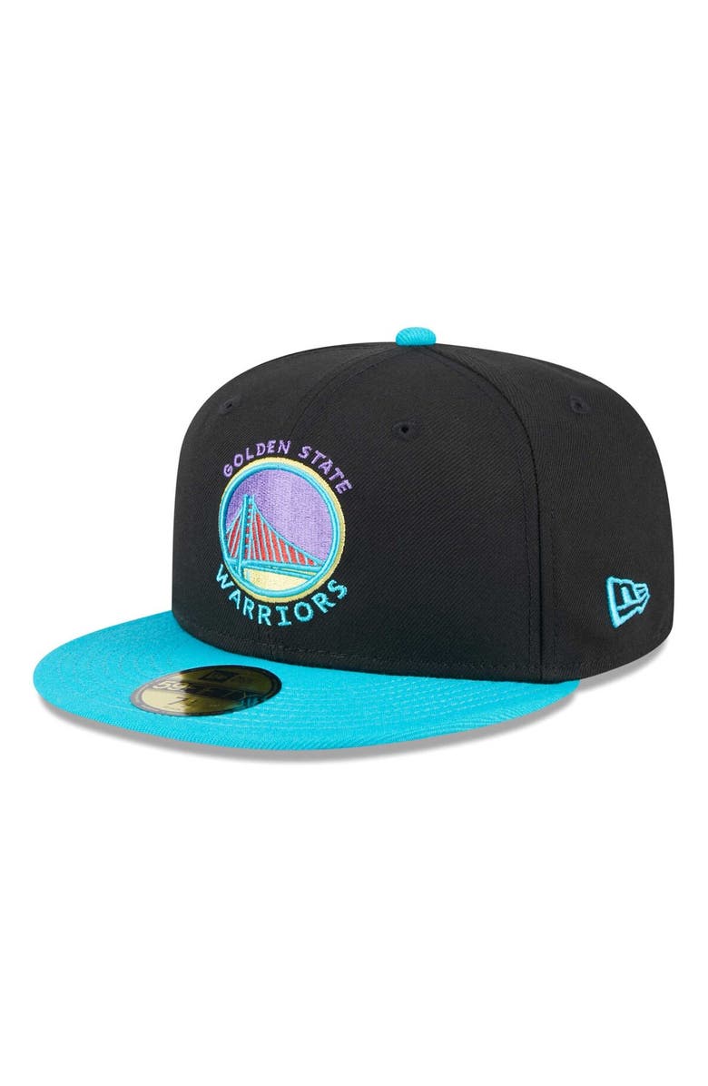 New Era Men's New Era Black/Turquoise Golden State Warriors Arcade Scheme 59FIFTY Fitted Hat, Main, color,