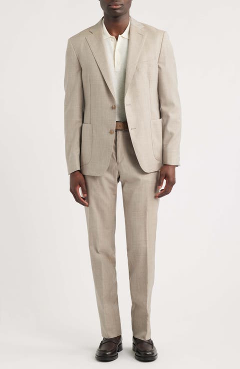 Icon Relaxed Fit Tan Slub Wool & Linen Blend Suit (Regular, Short & Long)