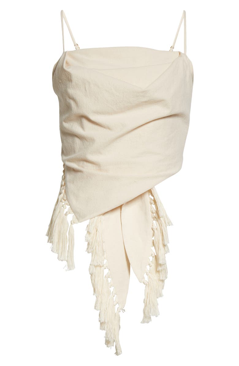 Nanushka Raelynn Fringe Back Cotton Camisole, Alternate, color, Creme