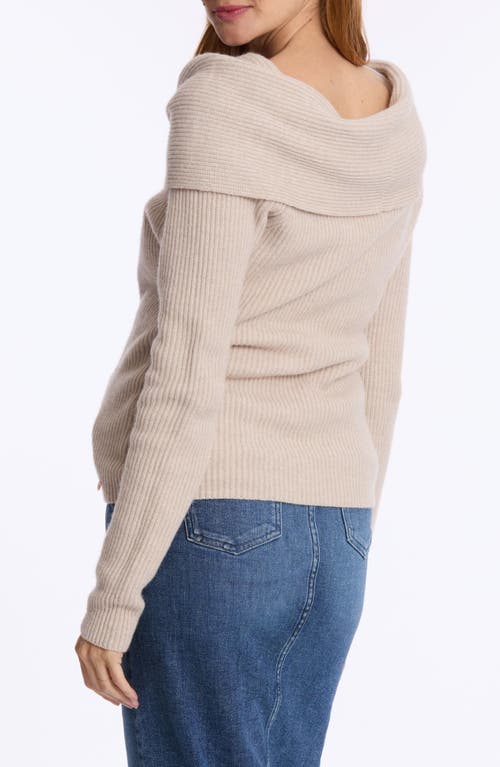 Cache Coeur Kim Rib Fold Over Cowl Neck Wool Blend Maternity Sweater In Beige