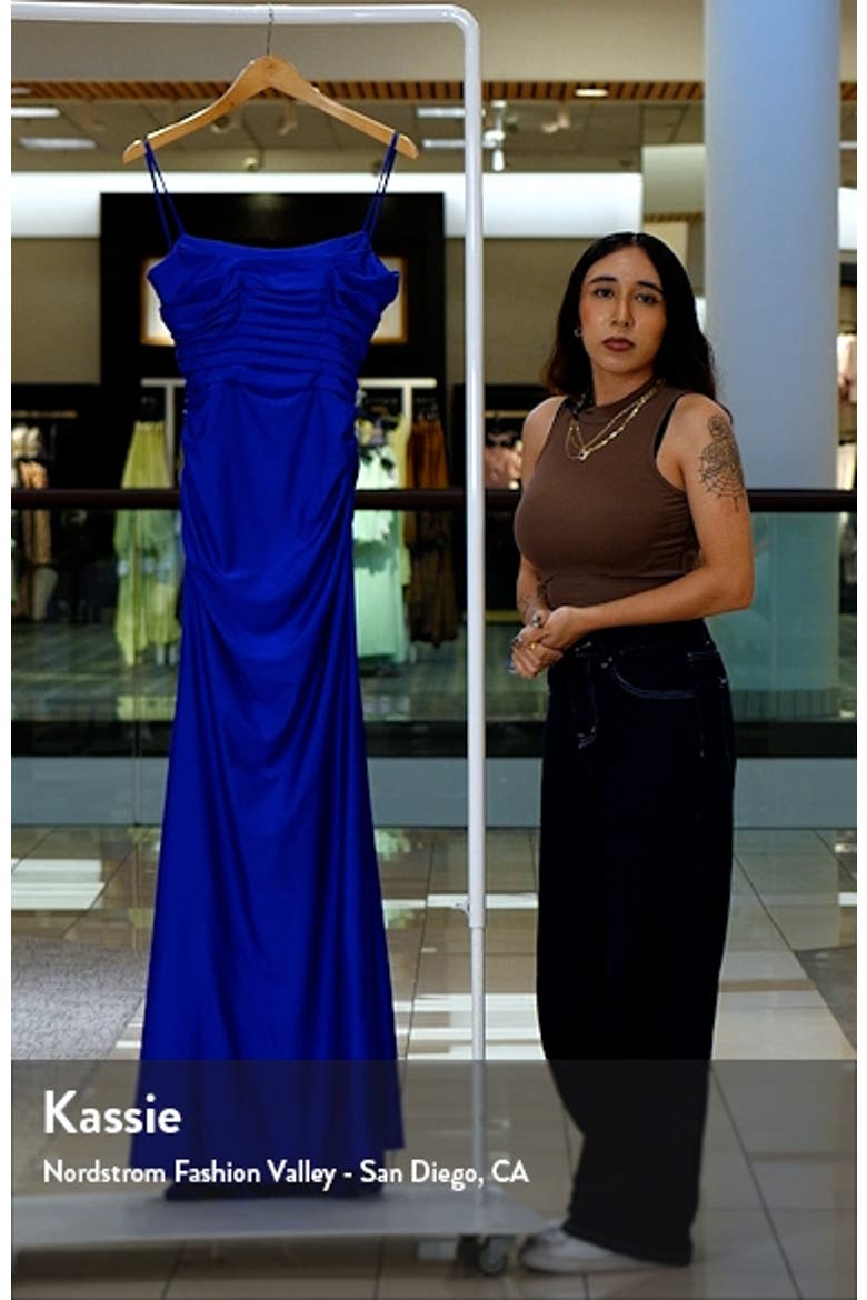 Long Ruched Jersey Dress with Thin Straps video