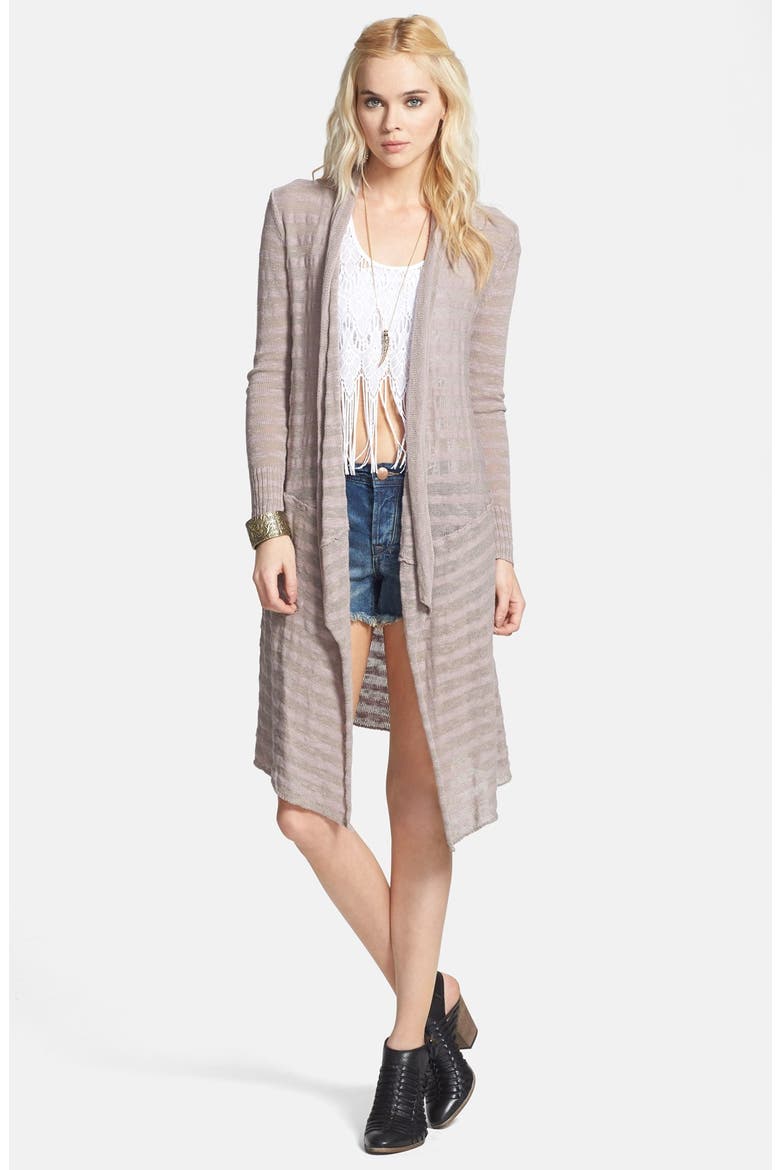 'Forget Me Not' Stripe Drape Front Cardigan, Main, color, TEAK