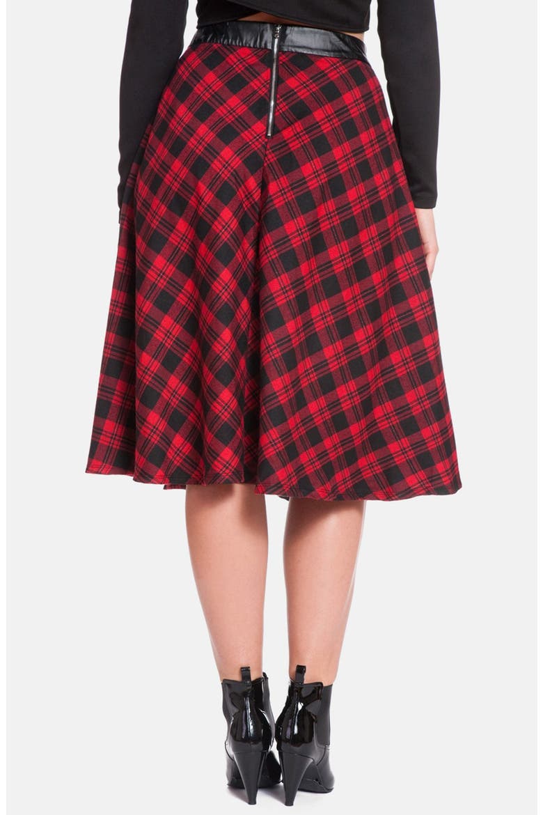 Tartan Plaid Midi Skirt, Alternate, color, BLACK/ RED TARTAN PLAID