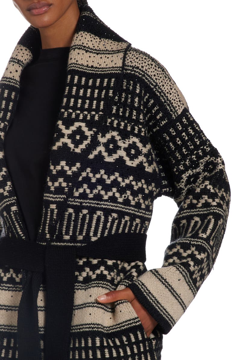 Golden Goose Studded Nordic Jacquard Wool Wrap Cardigan, Alternate, color,