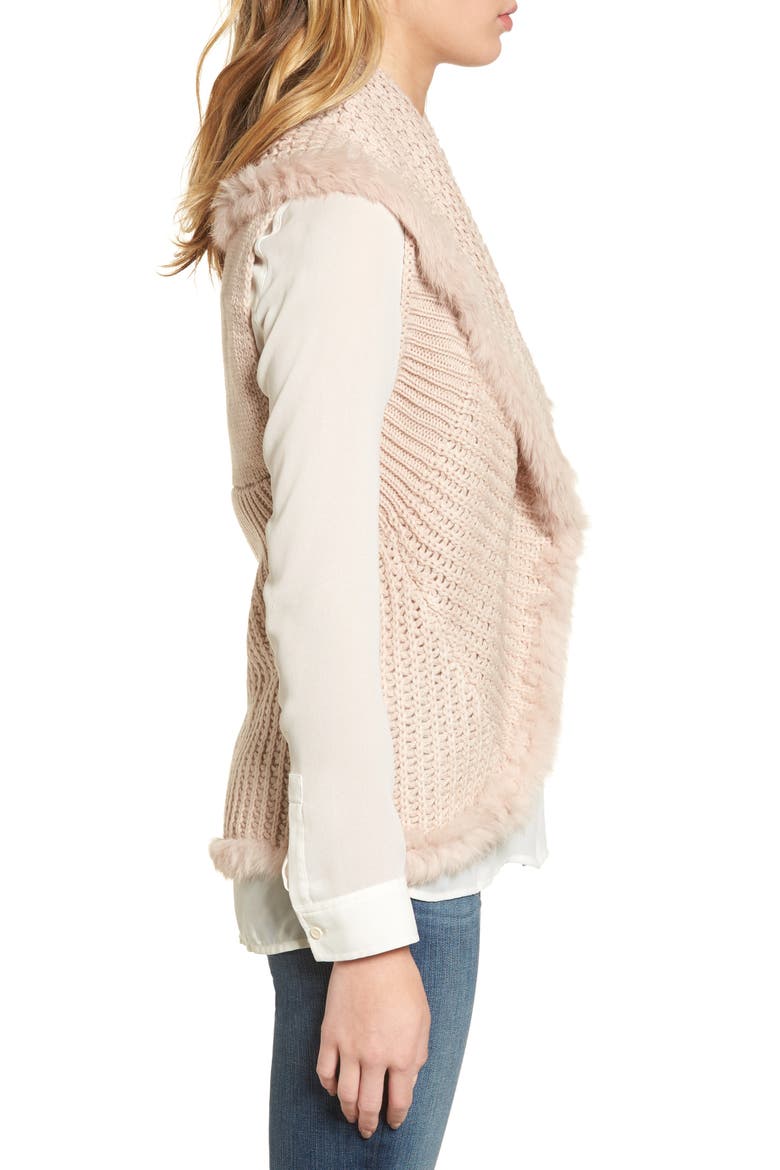 Knit Vest with Genuine Rabbit Fur Trim, Alternate, color, BLUSH
