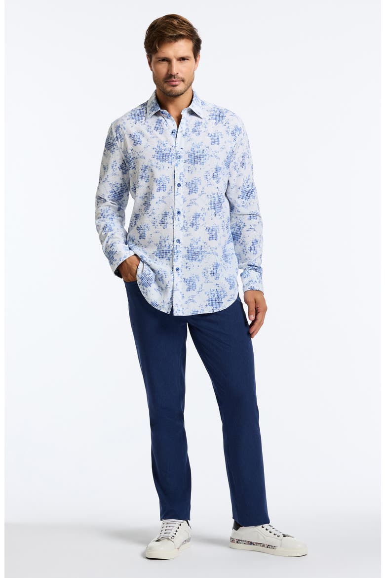 Angola Classic Fit Floral Jacquard Button-Up Shirt, Alternate, color, BLUE