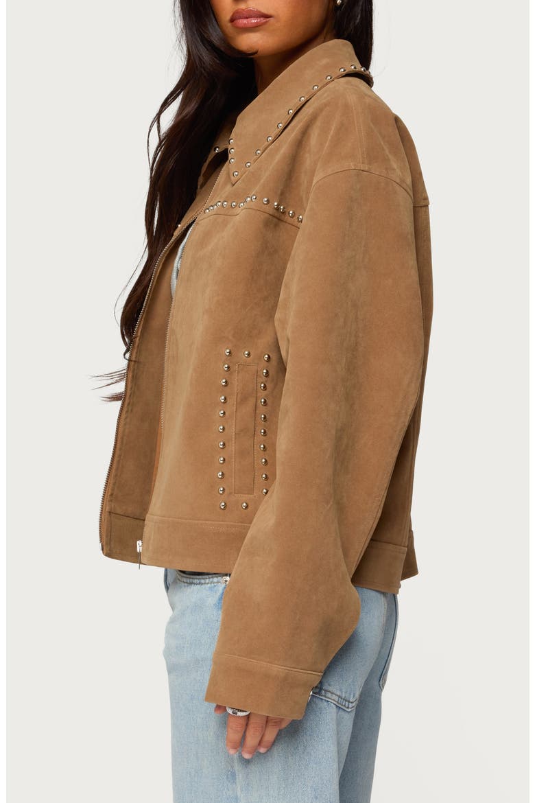 Memphis Studded Faux Suede Jacket, Alternate, color, TAN