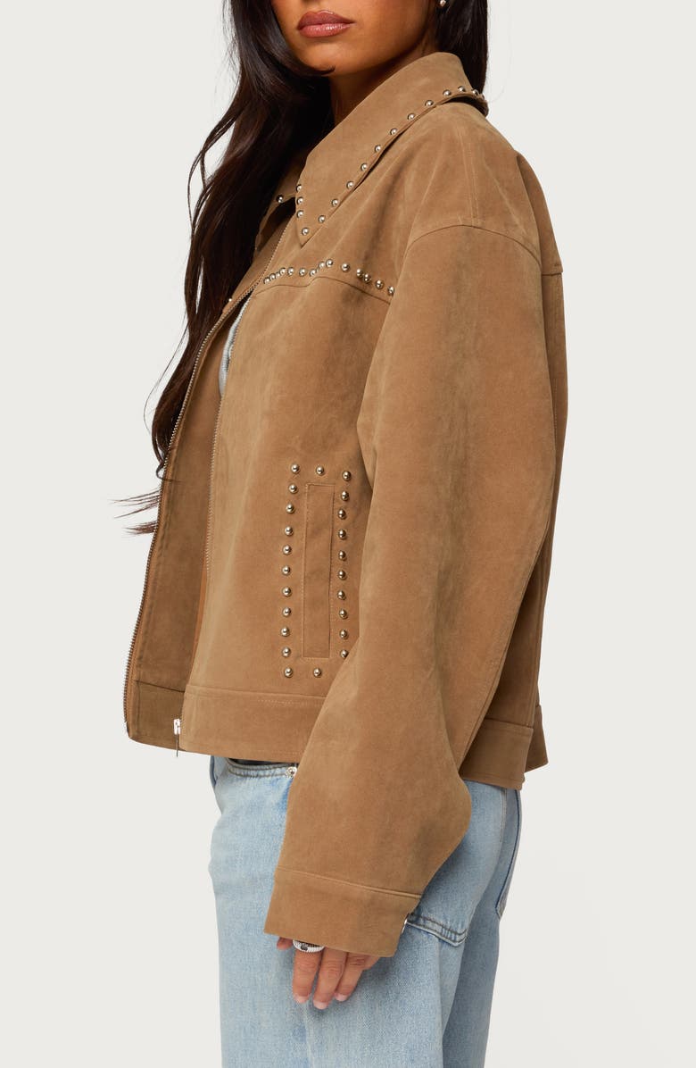 EDIKTED Memphis Studded Faux Suede Jacket, Alternate, color, Tan
