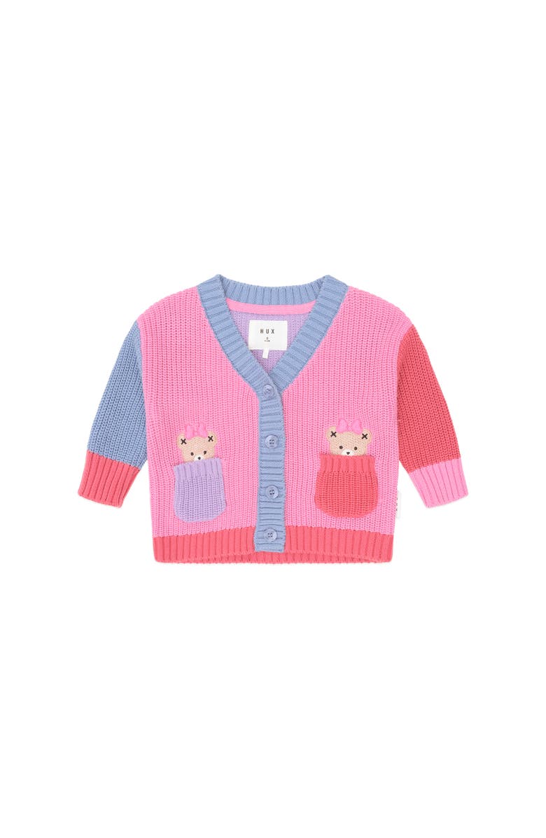 Huxbaby Colour Block Huxette Cardi, Main, color, Strawberry Multi