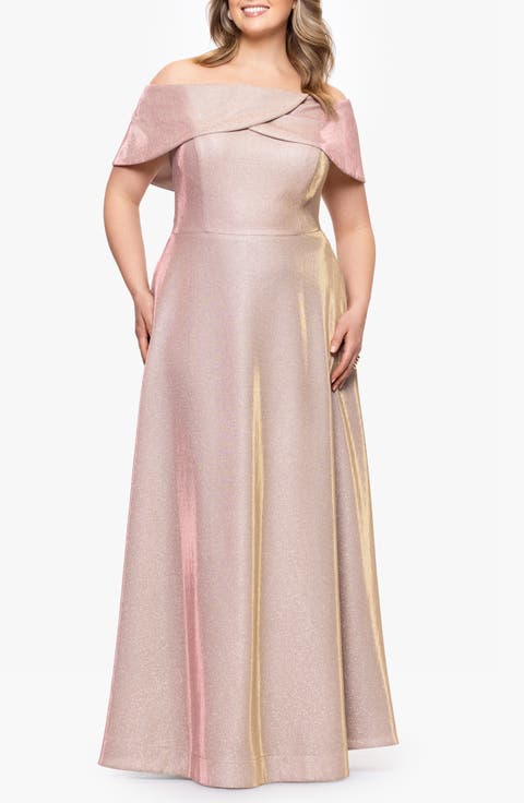 Galaxy Metallic Off the Shoulder Gown (Plus)