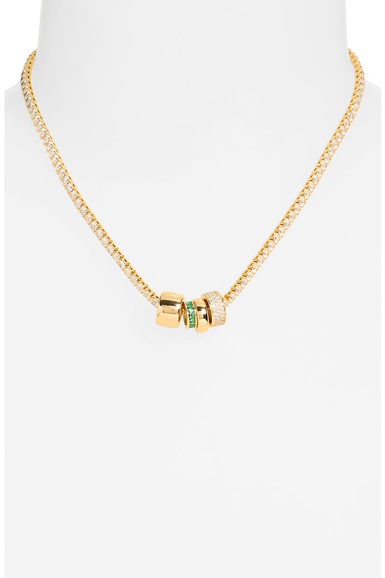 Cubic Zirconia Rondelle Tennis Necklace, Alternate, color, CLEAR- GREEN- GOLD