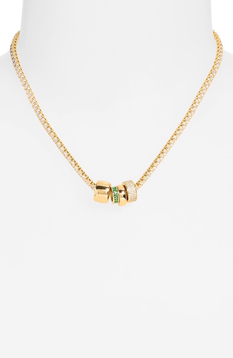 Leith Cubic Zirconia Rondelle Tennis Necklace, Alternate, color, Clear- Green- Gold