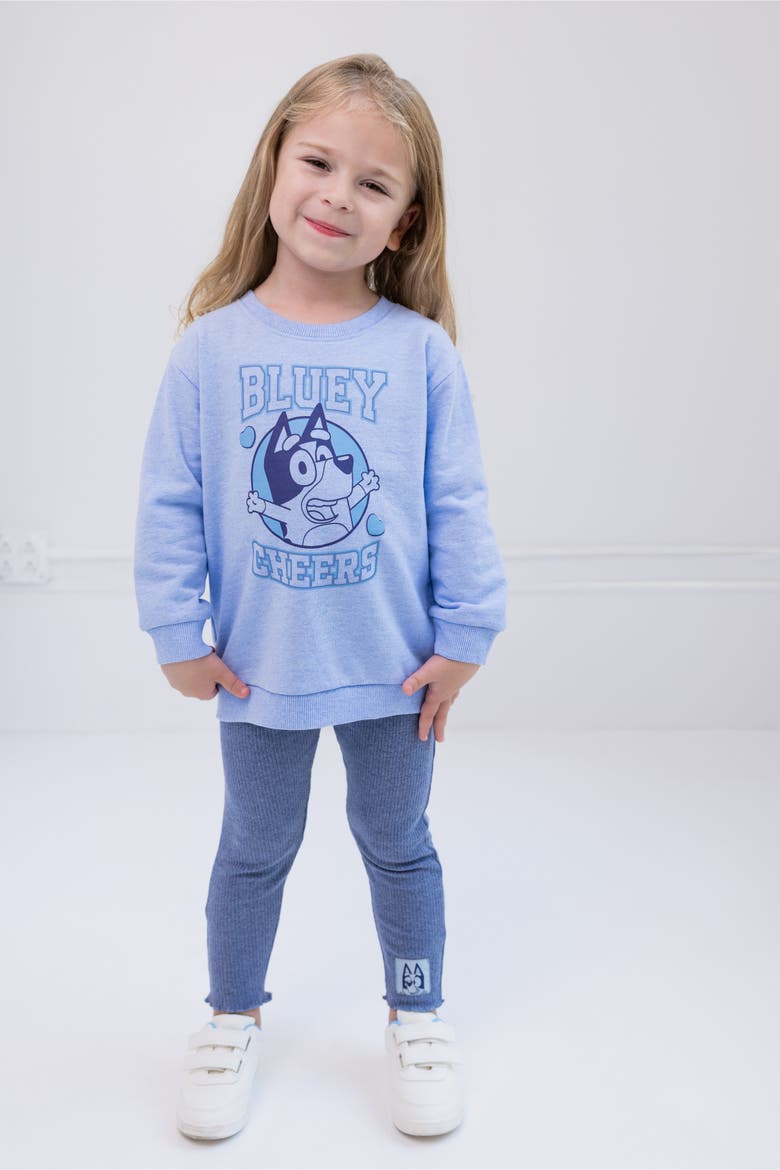 Sweatshirt and Ribbed Leggings Set, Alternate, color, Bluey Heather Blue