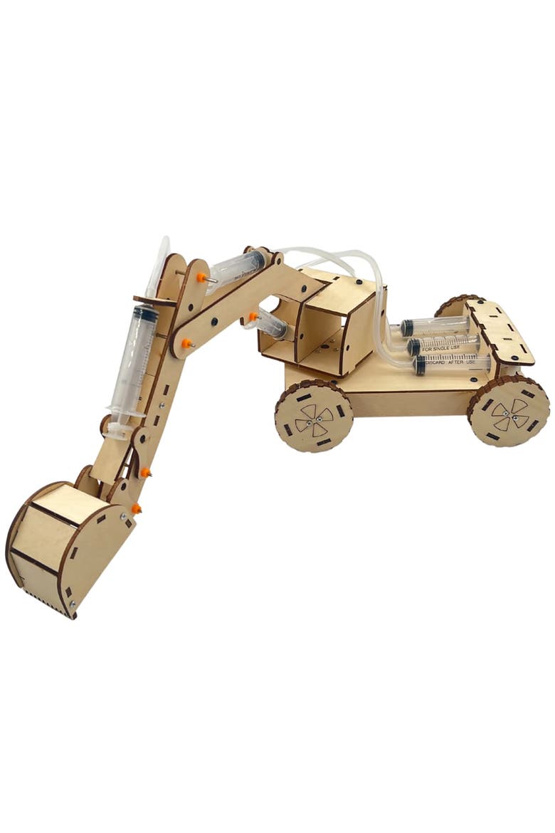 DIY Hydraulic Bucket Loader, Building Craft Kit, Toy Vehicle Assembly, Main, color, Brown