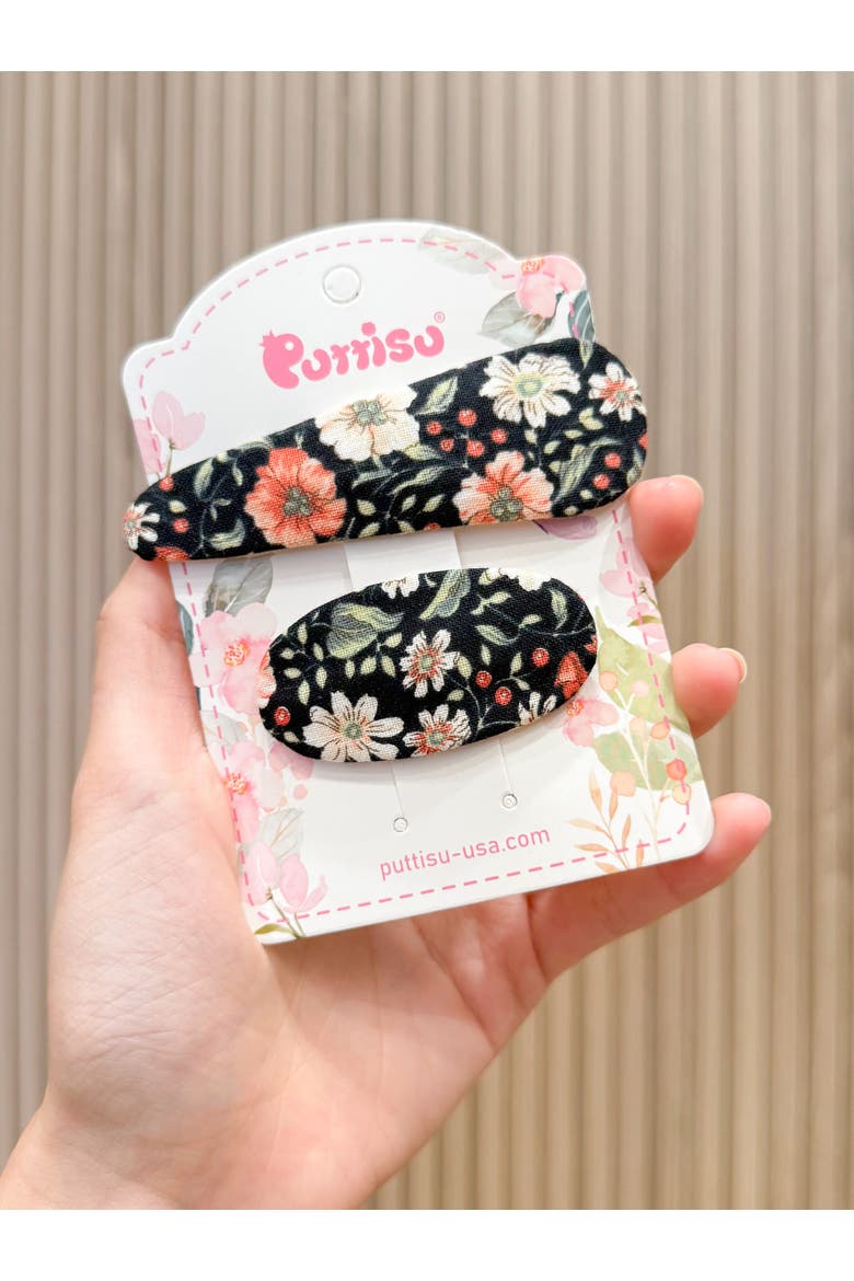2pc Mixed Shape Clip Set  - Floral, Alternate, color, Midnight Flora