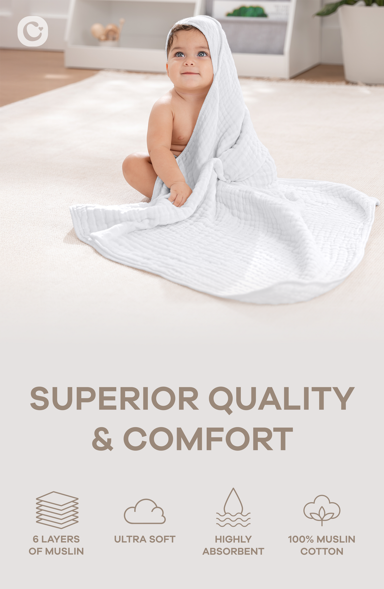 Comfy Cubs Hooded Baby Towels - 6 Layers, Pack of 1, Alternate, color, White