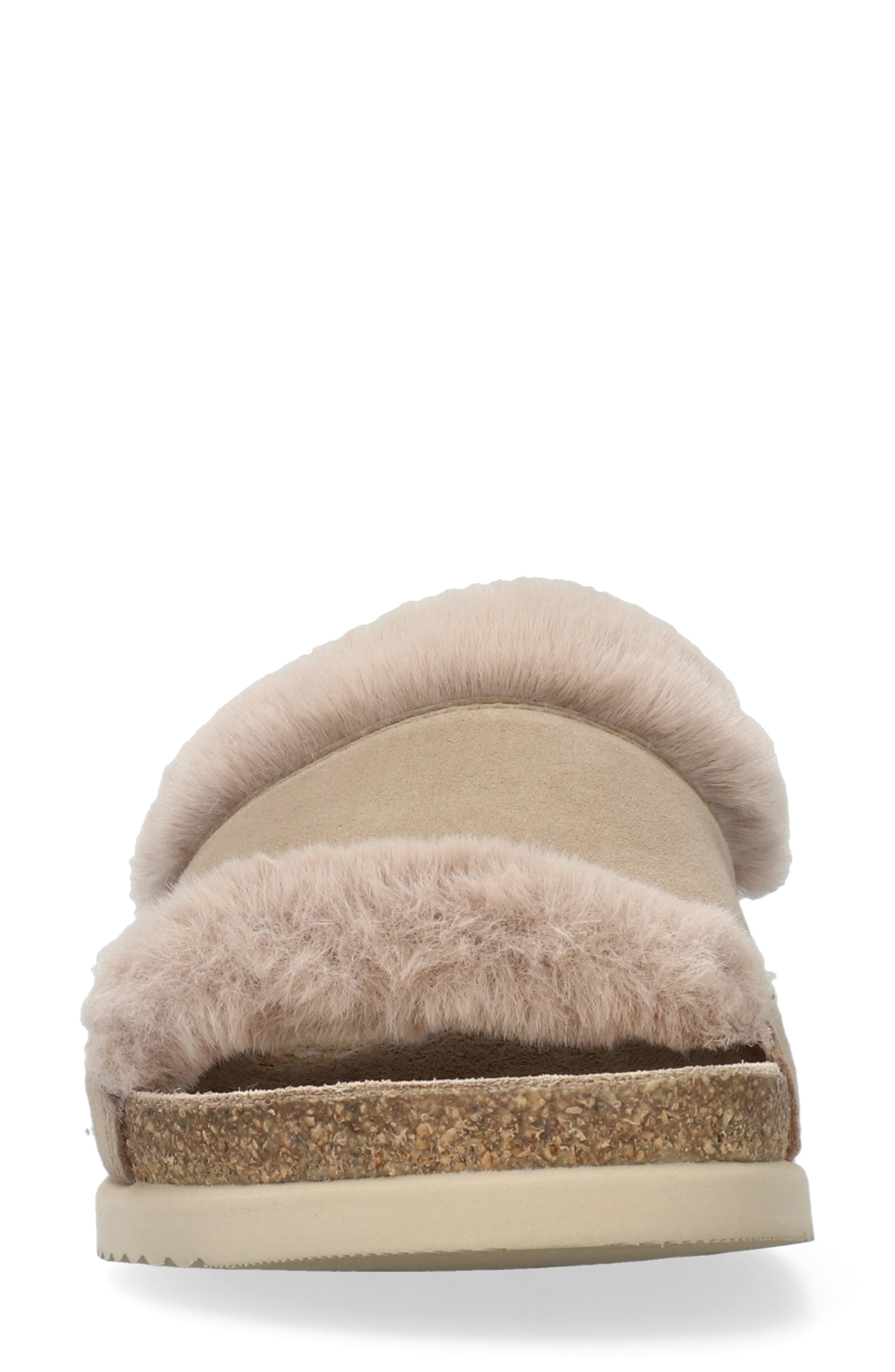 Mephisto Hemeline Faux Fur Slide Sandal, Alternate, color, Light Taupe