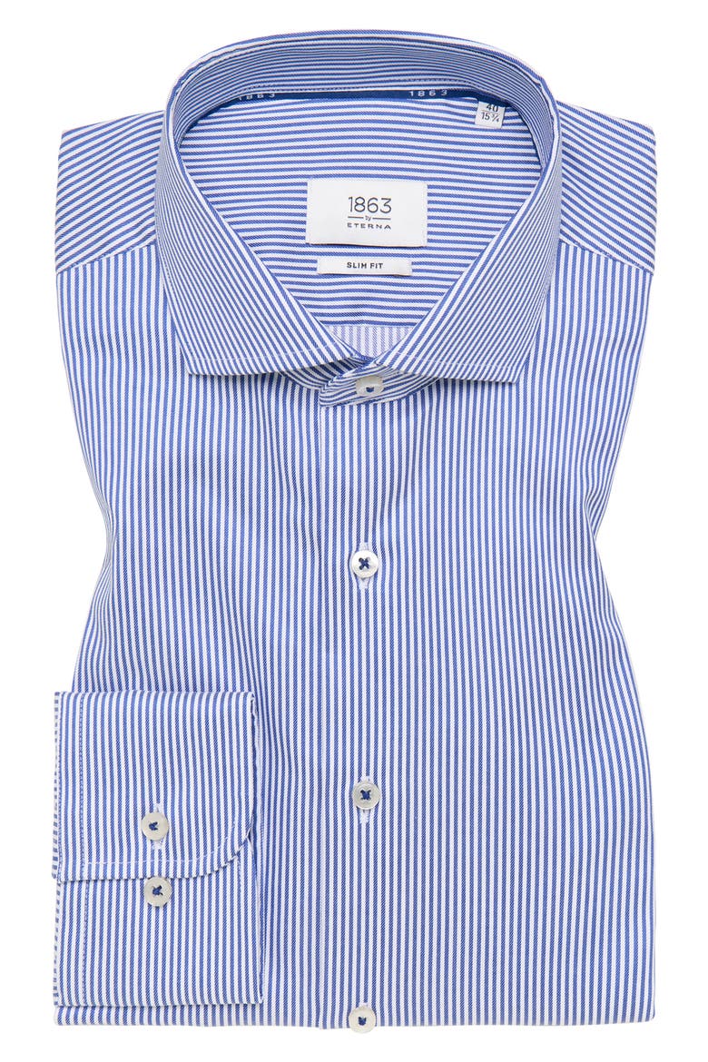 Banker Stripe Non-Iron Cotton Twill Dress Shirt, Alternate, color, BLUE