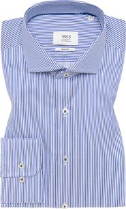 1863 by Eterna Banker Stripe Non-Iron Cotton Twill Dress Shirt