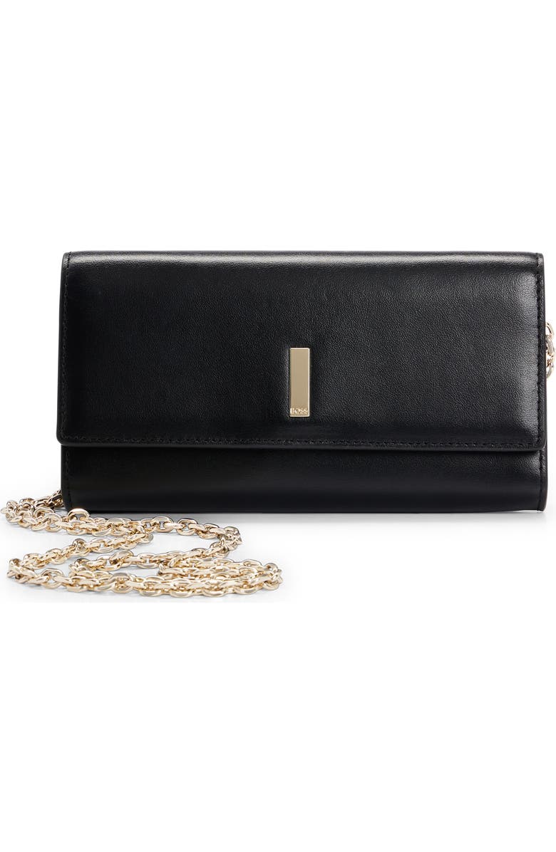 BOSS Ariel Leather Clutch, Main, color, Black