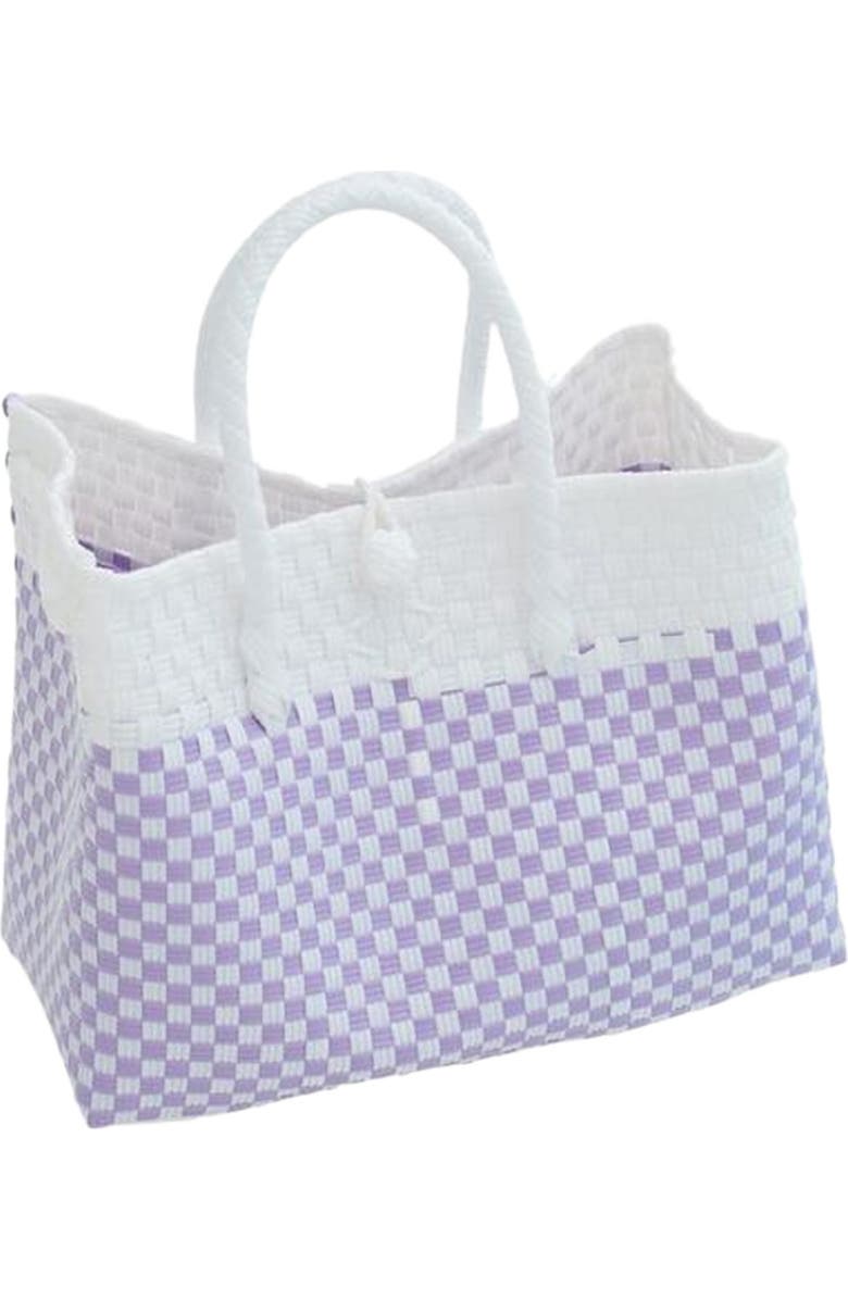 PINK HALEY Lola Recycled Plastic Woven Tote Large - White and Lite Purple Checker, Main, color, Purple