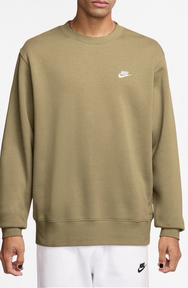 Nike Club Brushed Fleece Crewneck Sweatshirt, Main, color, Parachute Beige/ White