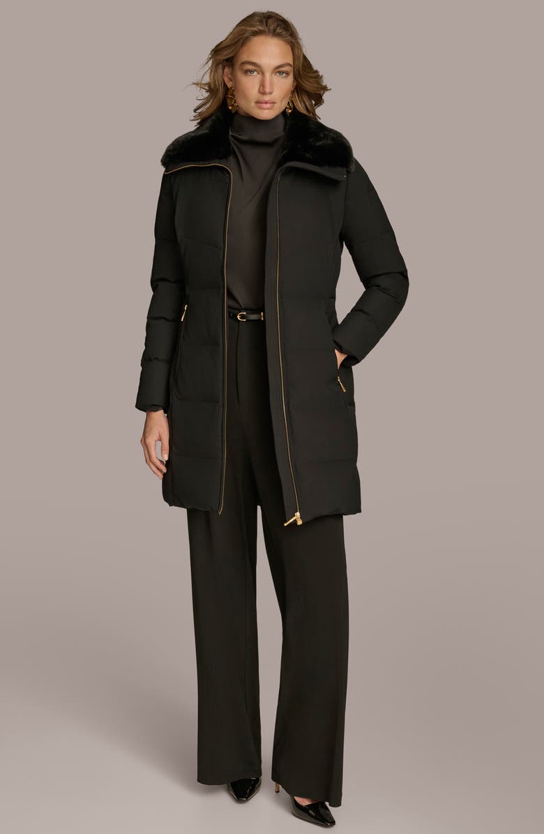 Donna Karan New York Walker Puffer Coat with Faux Fur Trim, Alternate, color, 