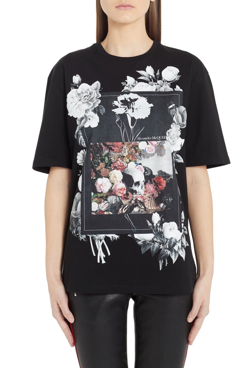 Alexander McQueen Rose Album Graphic Tee, Main, color, BLACK MULTI