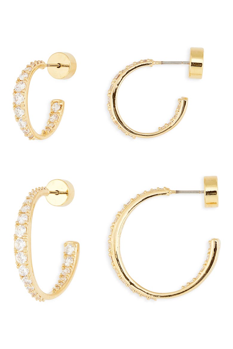 Set of 2 Graduated Cubic Zirconia Hoop Earrings, Main, color, CLEAR- GOLD