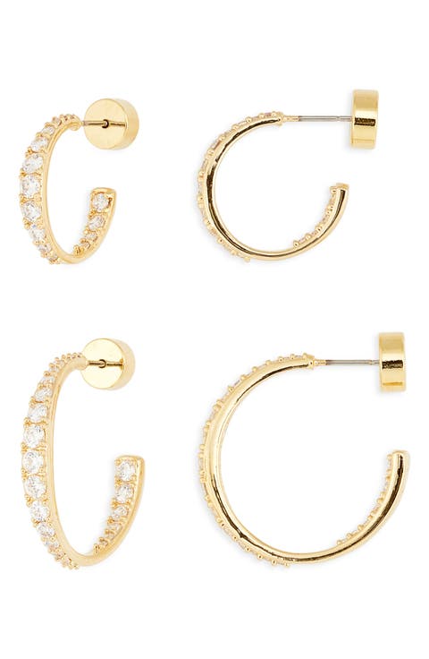 Set of 2 Graduated Cubic Zirconia Hoop Earrings