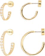 Nordstrom Set of 2 Graduated Cubic Zirconia Hoop Earrings