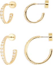 Nordstrom Set of 2 Graduated Cubic Zirconia Hoop Earrings