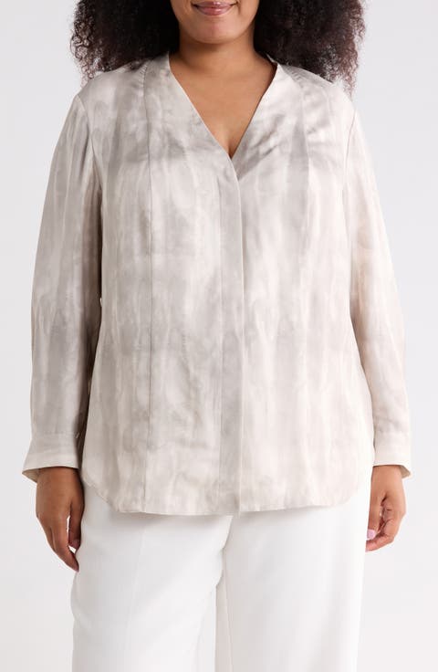 V-Neck Hidden Closure Silk Top (Plus)