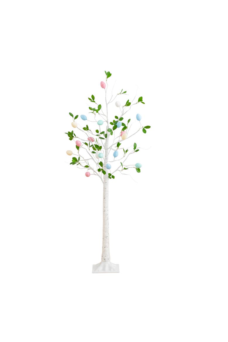5-ft Pre-Lit Artificial Blooming Easter Egg Twig Tree with 18 Warm White LED Lights, Main, color, White