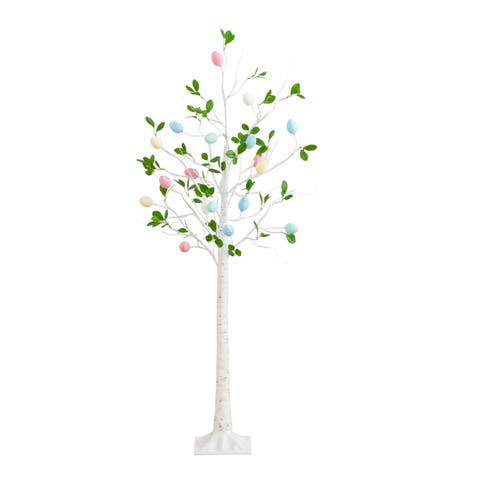 5-ft Pre-Lit Artificial Blooming Easter Egg Twig Tree with 18 Warm White LED Lights