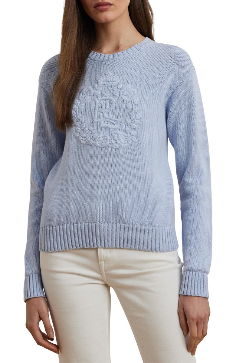 Lauren Ralph Lauren Floral Logo Combed Cotton Sweater, Main, color, 