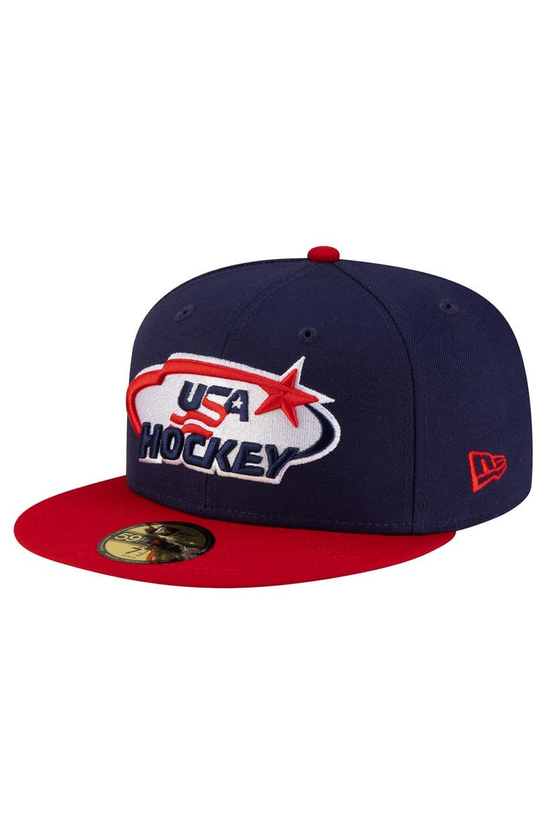 New Era Men's New Era Navy/Red US Hockey 2-Tone 59FIFTY Fitted Hat, Main, color, Navy
