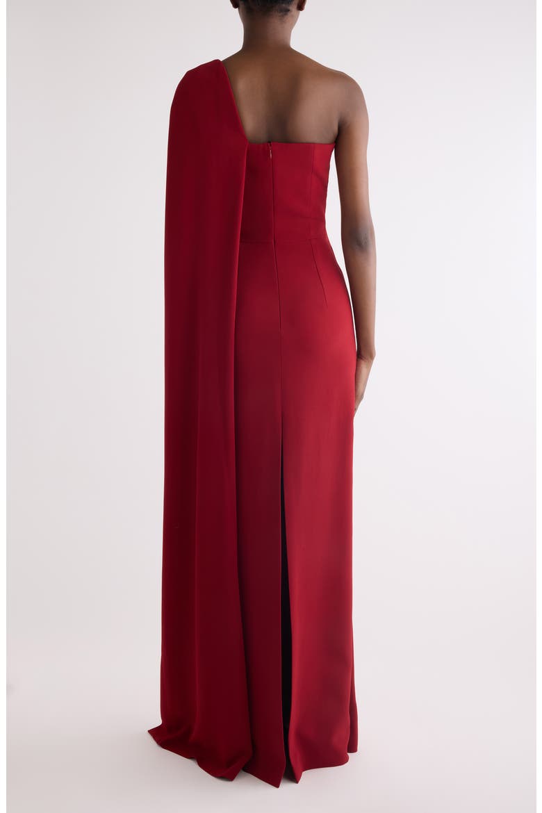 Asymmetric Draped Cady Cape Gown, Alternate, color, DARK RED