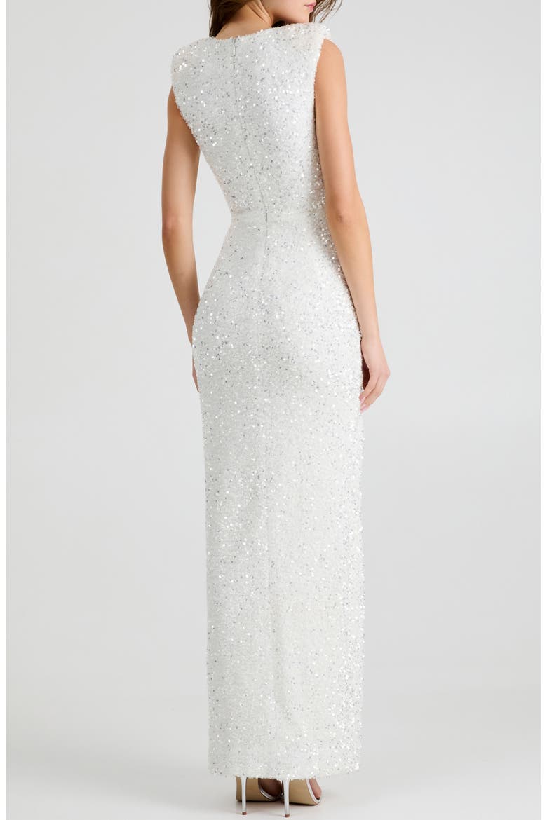 Gabriella Sequin Floral Appliqué Sleeveless Gown, Alternate, color, OFF WHITE