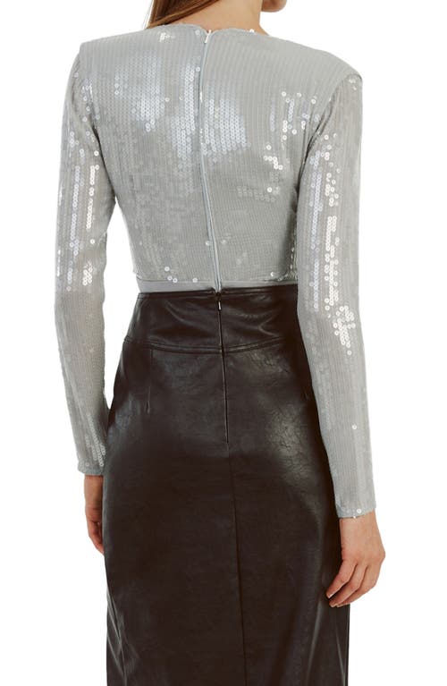 Bardot Emelia Sequin Wrap Long Sleeve Bodysuit In Dove Grey