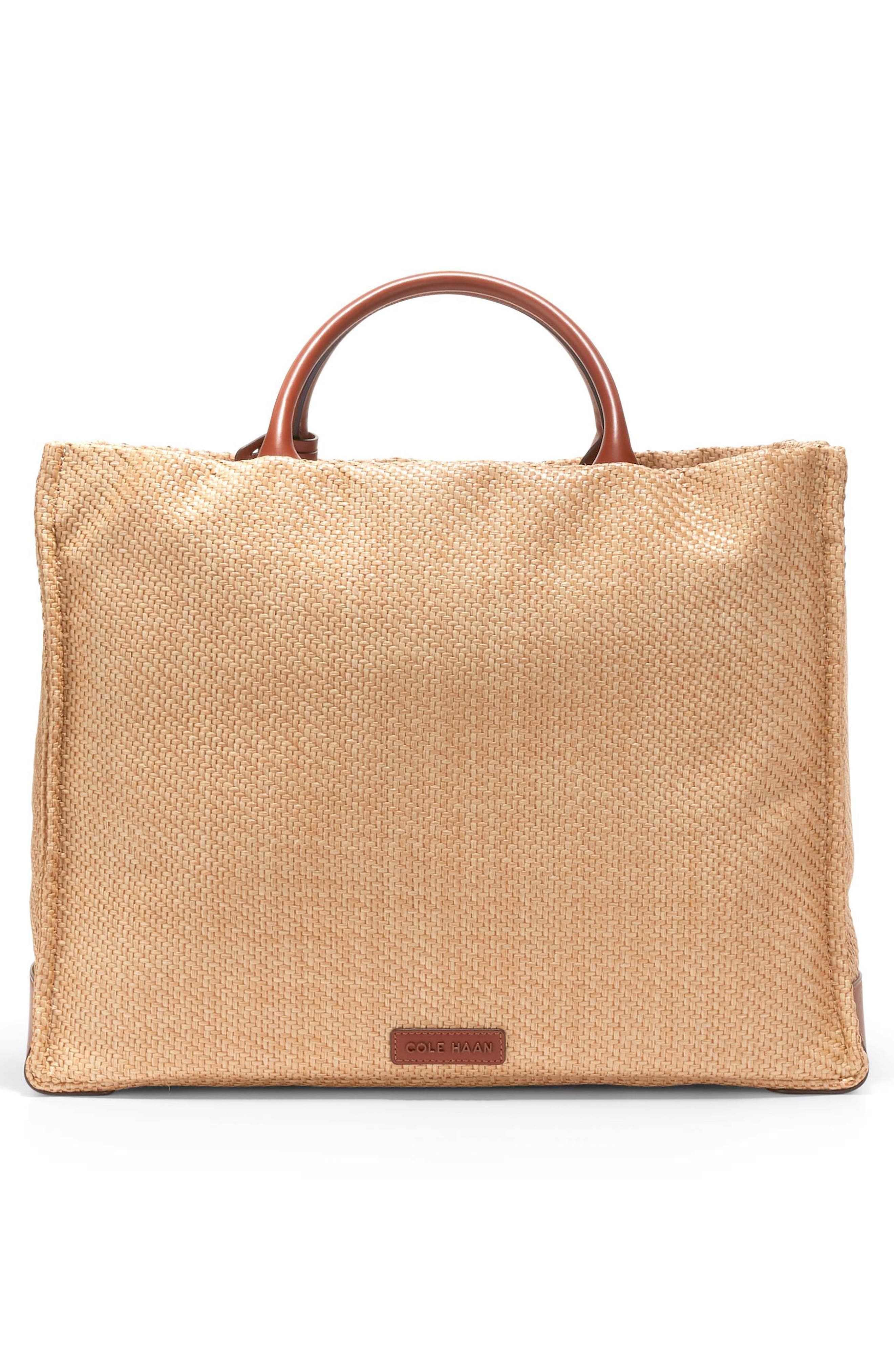 Cole Haan Grand Ambition Mainline Straw & Leather Market Tote, Alternate, color, 