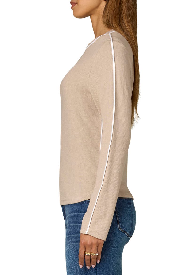 Contrast Piping Long Sleeve Rib T-Shirt, Alternate, color, FLAX/ WHITE