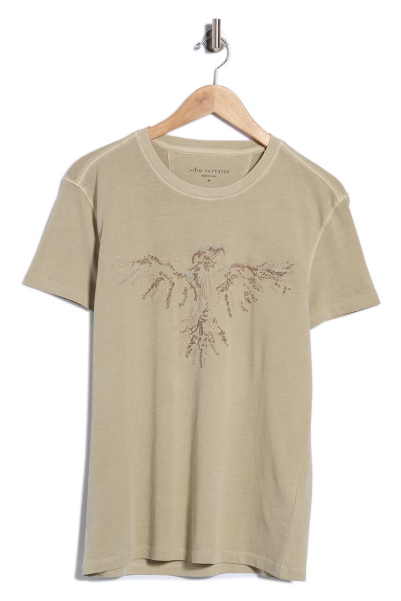 Embroidered Raven Organic Cotton Graphic T-Shirt, Main, color, FOSSIL GREY